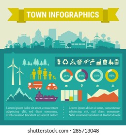 Small town and village infographics with step banners