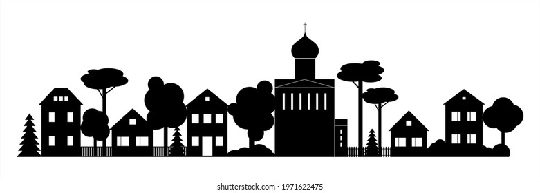 Small Town Silhouette Cutout Skyline Chapel Stock Vector Royalty Free 1952901526 Shutterstock 5794