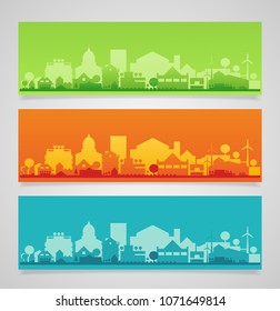 Small town and village silhouettes. Multicolored collection