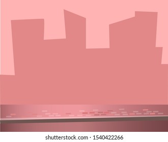 Small towns and big cities, silhouettes skylines and cityscapes with haze and smog. Houses and real estate departments in evening, buildings and skyscrapers. View from bridge or road. Flat cartoon