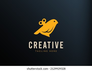 Small Toy Bird with Toy Key in Back Logo Design. Vintage Modern Flat Logo Design Template