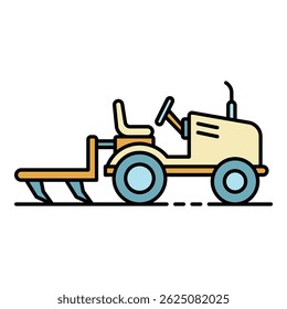 Small tractor plow icon. Outline small tractor plow vector icon color flat isolated