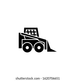 Small tractor silhouette icon. Clipart image isolated on white background