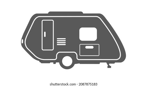Small trailer silhouette. Leisure holiday in recreative homes, campsite resort, vector illustration isolated on white background