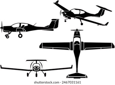 small training airplane vector set with outline