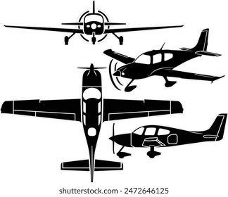 Kleines Trainingsflugzeug-Vektorgrafik-Set mit Umriss für Laser- und Vinylprojekte