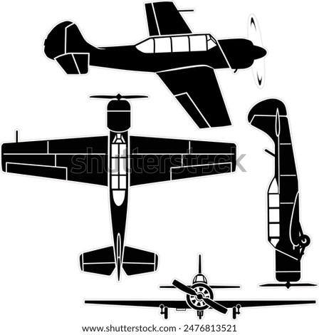 Small training airplane vector set with outline 