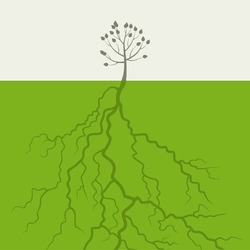 Small Tree With The Big Root. A Vector Illustration