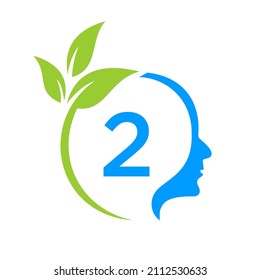 Small Tree Brain On 2 Letter Logo Design. Leaf Head Sign Template Healthcare And Fitness, Eco Leaf Thinking Head Concept Vector