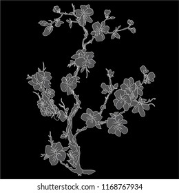 a small tree of a dwarf Chinese cherry. silhouette