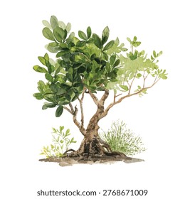 Small tree with green leaves growing