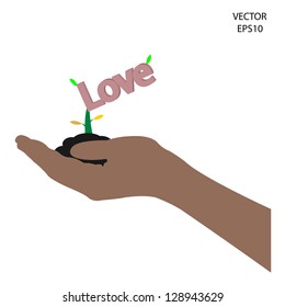 small tree on hand,business tree on hand,industrial symbol,abstract symbol,green environment sign, green industry ,texts box,vector.