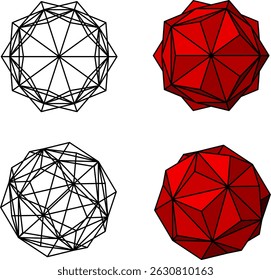 Small Triambic Icosahedron vector set , 3D Geometric Shapes Vector Drawing , 3D Mathematical Polyhedra Set