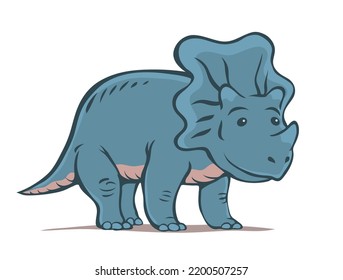 Small triceratops dinosaur with a horn. Herbivore cute ceratops. Dino Jurassic. Ancient prehistoric lizard. Character for children. Cartoon vector illustration isolated on white background. Outline st