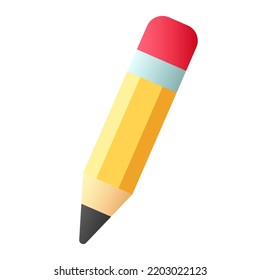 Small or trimmed pencil with pink eraser. Drawing and drawing pencil, short yellow pencil icon. Drawing tool. Flat style vector illustration