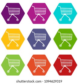 Small trolley icons 9 set coloful isolated on white for web