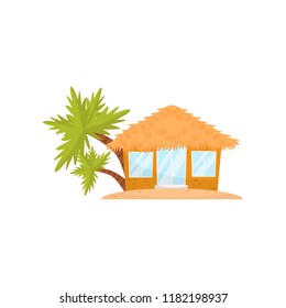 Small tropic house, straw hut for rent or living vector Illustration on a white background