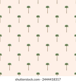 Small tropical palm trees seamless pattern. Vector summer beach textile design, wallpaper, background, print, fabric, paper. Cute hand drawn tropical plants illustration for pajamas, male cloth.