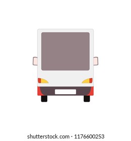 Small truck back view. Delivery red van mockup. Vector commercial transport