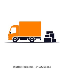 Small truck and boxes icon. Delivery van. Colored silhouette. Side view. Vector simple flat graphic illustration. Isolated object on a white background. Isolate.