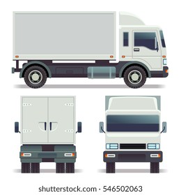 Small truck front, back and side view for cargo transportation. vector template corporate identity.