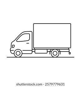 Small truck icon. Black outline linear silhouette. Editable strokes. Side view. Vector simple flat graphic illustration. Isolated object on white background. Isolate.