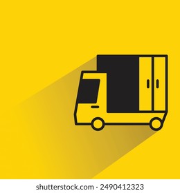 small truck icon with shadow on yellow background