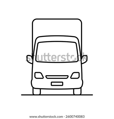 Small truck icon. Van. Black outline linear silhouette. Editable strokes. Front view. Vector simple flat graphic illustration. Isolated object on white background. Isolate.