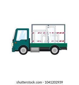 Small Truck Transports Glass Isolated on White Background, Transportation and Cargo Delivery Services, Logistics, Shipping and Freight of Goods, Vector Illustration