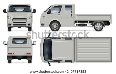 Small truck vector mockup on white background for vehicle branding, corporate identity. View from side, front, back, top. All elements in the groups on separate layers for easy editing and recolor