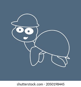 a small turtle in a cap on a blue background can be used as a logo