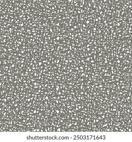 Small uneven meshes. Rough black carpet with white flecks. Floor rug texture. Dark mottled background, a mosaic of tiny fragments. Abstract vector seamless.