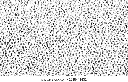 Small uneven spots and particles of debris. Abstract vector texture.  Distressed uneven background. Grunge texture overlay with fine grains isolated on white background. Vector illustration. EPS10.