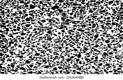 Small uneven spots and particles of debris. Abstract vector texture.  Distressed uneven background. Grunge texture overlay with fine grains isolated on white background. Vector illustration. EPS10.