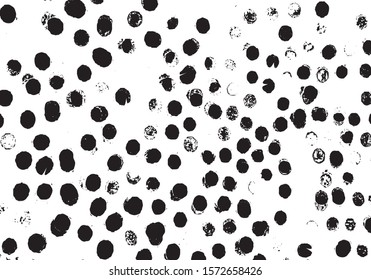Small uneven spots and particles of debris. Abstract vector texture.  Distressed uneven background. Grunge texture overlay with fine grains isolated on white background. Vector illustration. EPS10.
