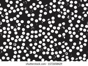 Small uneven spots and particles of debris. Abstract vector texture.  Distressed uneven background. Grunge texture overlay with fine grains isolated on white background. Vector illustration. EPS10.