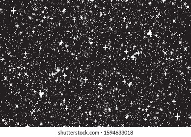 Small uneven spots and particles of debris. Abstract vector texture.  Distressed uneven background. Grunge texture overlay with fine grains isolated on white background. Vector illustration. EPS10.