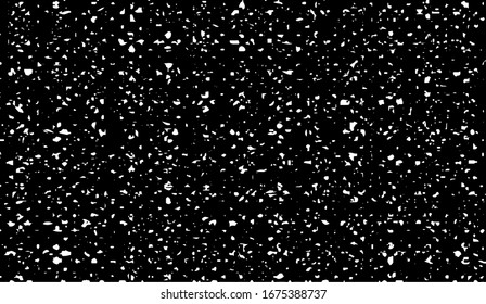 Pequeñas manchas y partículas desiguales de escombros. Textura vector abstracta. Antecedentes desiguales. Superposición de textura gruesa con granos finos aislados sobre fondo blanco. Ilustración vectorial. EPS10.