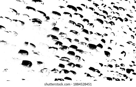 Small uneven spots and particles of debris. Abstract vector texture.  Distressed uneven background. Grunge texture overlay with fine grains isolated on white background. Vector illustration. EPS10.