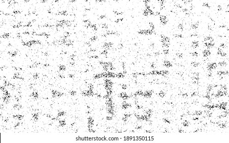 Small uneven spots and particles of debris. Abstract vector texture.  Distressed uneven background. Grunge texture overlay with fine grains isolated on white background. Vector illustration. EPS10.