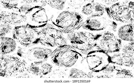 Small uneven spots and particles of debris. Abstract vector texture.  Distressed uneven background. Grunge texture overlay with fine grains isolated on white background. Vector illustration. EPS10.