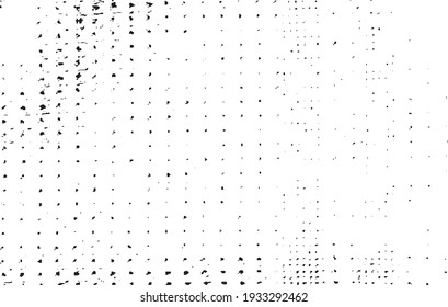 Small uneven spots and particles of debris. Abstract vector texture.  Distressed uneven background. Grunge texture overlay with fine grains isolated on white background. Vector illustration. EPS10.