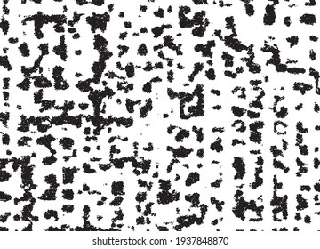 Small uneven spots and particles of debris. Abstract vector texture.  Distressed uneven background. Grunge texture overlay with fine grains isolated on white background. Vector illustration. EPS10.