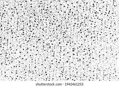 Pequeñas manchas y partículas desiguales de los escombros. Textura de vector abstracta.  Antecedentes desiguales. Superposición de textura gruesa con granos finos aislados sobre fondo blanco. Ilustración vectorial. EPS10.