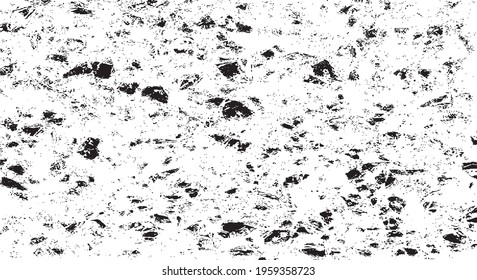 Small uneven spots and particles of debris. Abstract vector texture.  Distressed uneven background. Grunge texture overlay with fine grains isolated on white background. Vector illustration. EPS10.