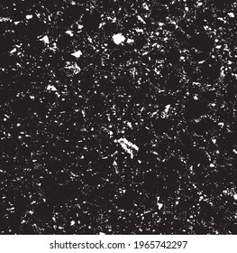 Small uneven spots and particles of debris. Abstract vector texture.  Distressed uneven background. Grunge texture overlay with fine grains isolated on white background. Vector illustration. EPS10.