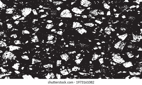 Small uneven spots and particles of debris. Abstract vector texture.  Distressed uneven background. Grunge texture overlay with fine grains isolated on white background. Vector illustration. EPS10.