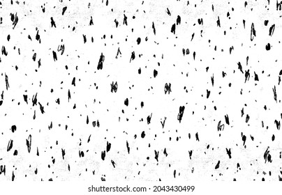 Small uneven spots and particles of debris. Abstract vector texture. Distressed uneven background. Grunge texture overlay with fine grains isolated on white background. Vector illustration. EPS10.