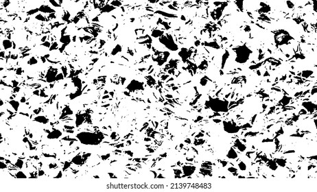 Small uneven spots and particles of debris. Abstract vector texture.  Distressed uneven background. Grunge texture overlay with fine grains isolated on white background. Vector illustration. EPS10.