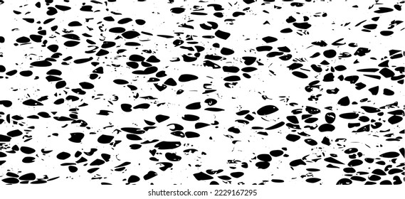 Small uneven spots and particles of debris. Abstract vector texture.  Distressed uneven background. Grunge texture overlay with fine grains isolated on white background. Vector illustration. EPS10.